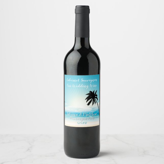 Etiqueta de Vinho de Casamento de Chá de Praia Tro (Frente)