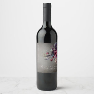 Etiqueta De Vinho De Casamento De Cor Floral Gótic