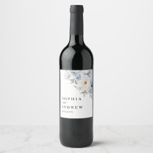 Etiqueta de Vinho de Casamento de Flores Azuis e B