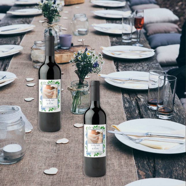 Etiqueta de Vinho de Casamento de Foto de Hydrange (Criador carregado)