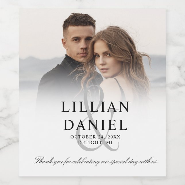 Etiqueta de Vinho de Casamento de Foto Elegante (Rótulo Único)