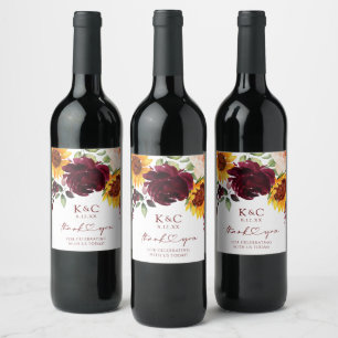 Etiqueta de Vinho de Casamento de Outono Girassóis