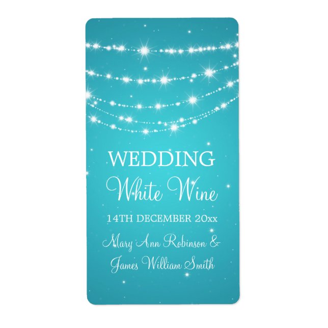 Etiqueta de Vinho de Casamento Elegante Azul de Co (Frente)