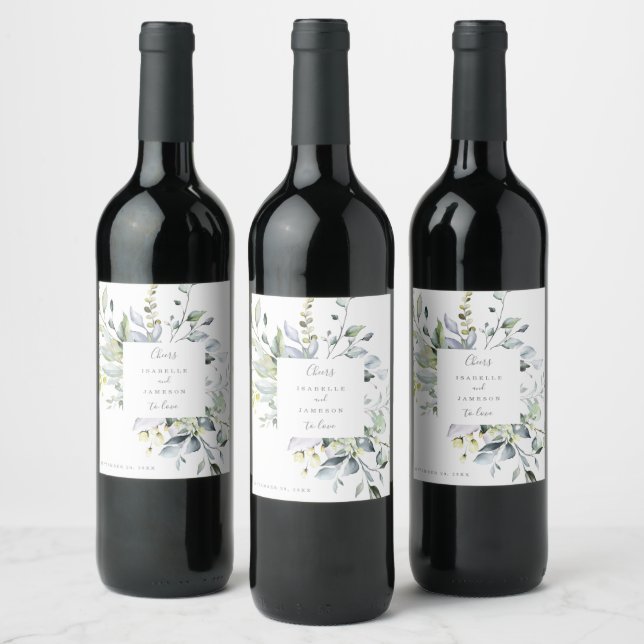 Etiqueta de Vinho de Casamento Florais Azul Empoei (Garrafas)