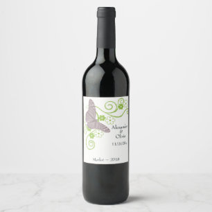 Etiqueta de Vinho de Casamento Floral de Borboleta