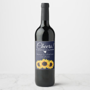 Etiqueta de Vinho de Casamento Girassóis País Azul