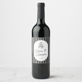 Etiqueta de Vinho de Casamento Listrada Preto e Br