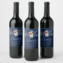 Etiqueta de Vinho de Casamento Luzes de Corda Azul