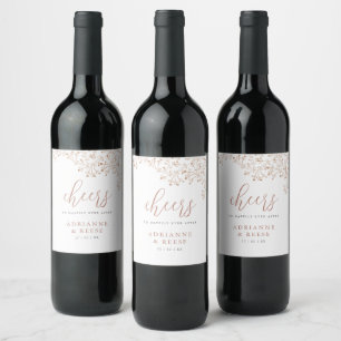 Etiqueta de Vinho de Casamento Negro e Rosa Chic E