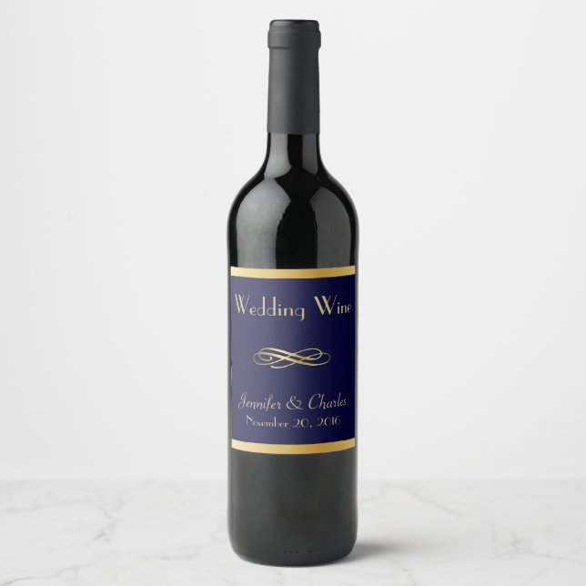 Etiqueta de Vinho de Casamento Personalizado Azul  (Frente)