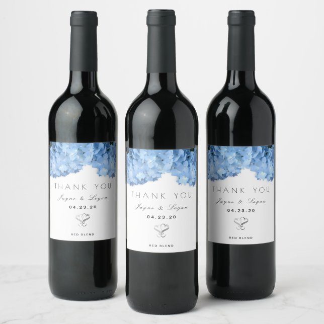 Etiqueta de Vinho de Casamento Pessoal Azul Floral (Garrafas)