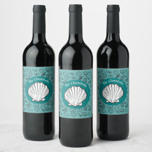 Etiqueta de Vinho de Festa Clambake Teal Seashells