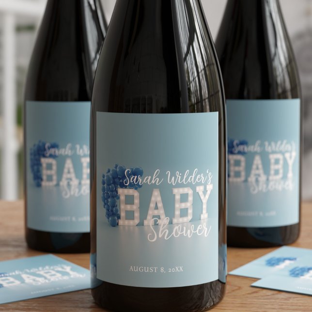 Etiqueta de Vinho de Festa de Chá de fraldas Blue  (Planning a blue baby shower? Need wine labels? Just add your name and date)