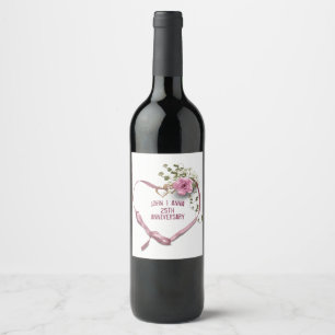 Etiqueta de Vinho de Fita de Coração Rosa de 25