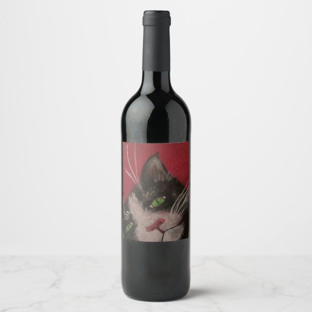 etiqueta de vinho de gato tuxedo (Frente)