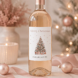 Etiqueta de Vinho de Natal Árvore de Natal Rosa Mo