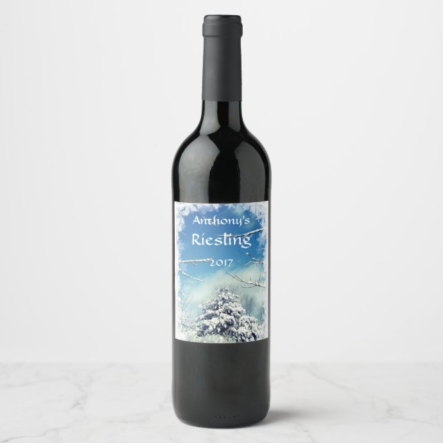 Etiqueta de Vinho de Natal em Neve Branca (Frente)