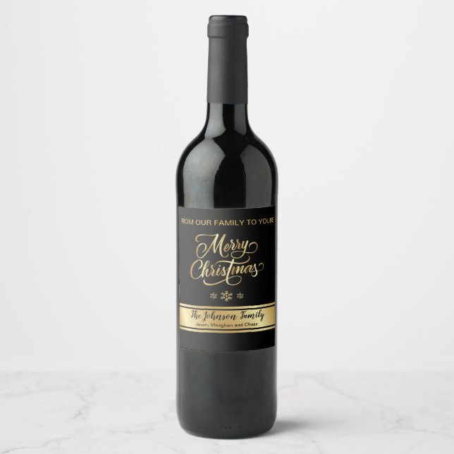 Etiqueta de vinho de Natal preto e Dourado (Frente)