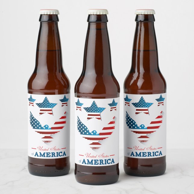 Etiqueta de Vinho dos Estados Unidos da América (Red, White and Blue American Flag Symbol Celebrate our National Holidays Beer Labels!)