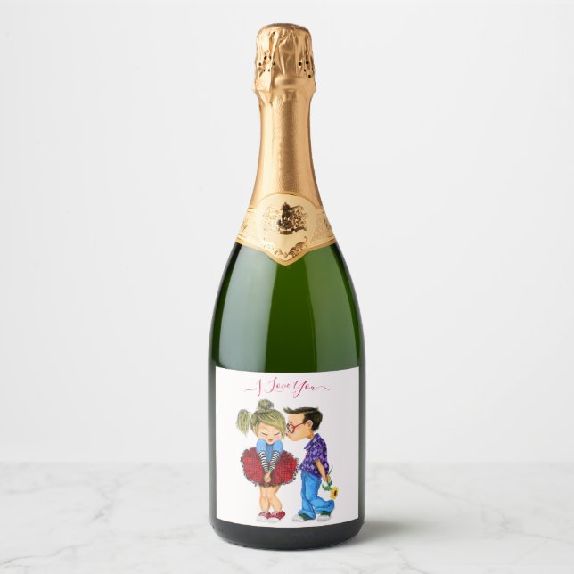 Etiqueta de Vinho Espumante do casal - Eu Te Amo (Frente)