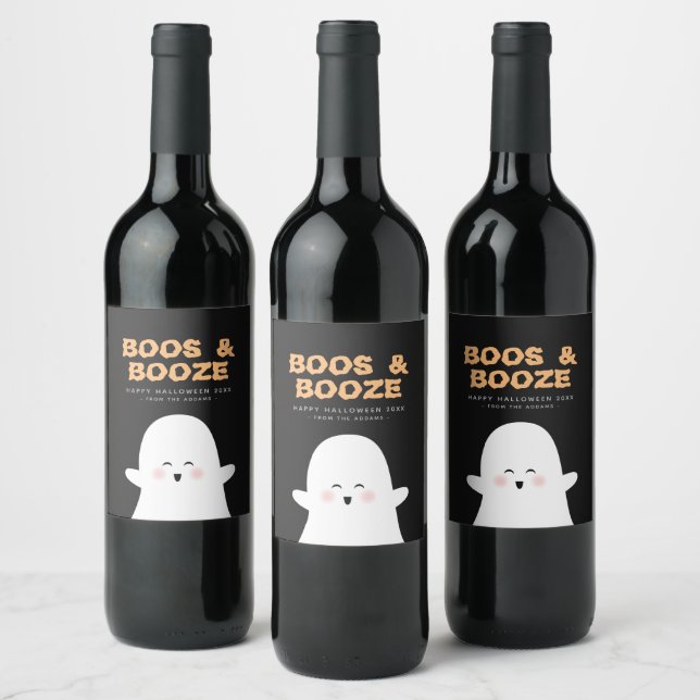 Etiqueta de Vinho Fantasma de Halloween Boos e Boo (Garrafas)