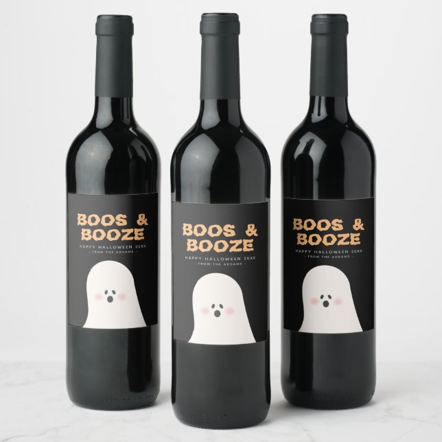 Etiqueta de Vinho Fantasma de Halloween Boos e Boo (Garrafas)