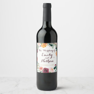 Etiqueta de Vinho Floral Dourado Borgonha para Cas