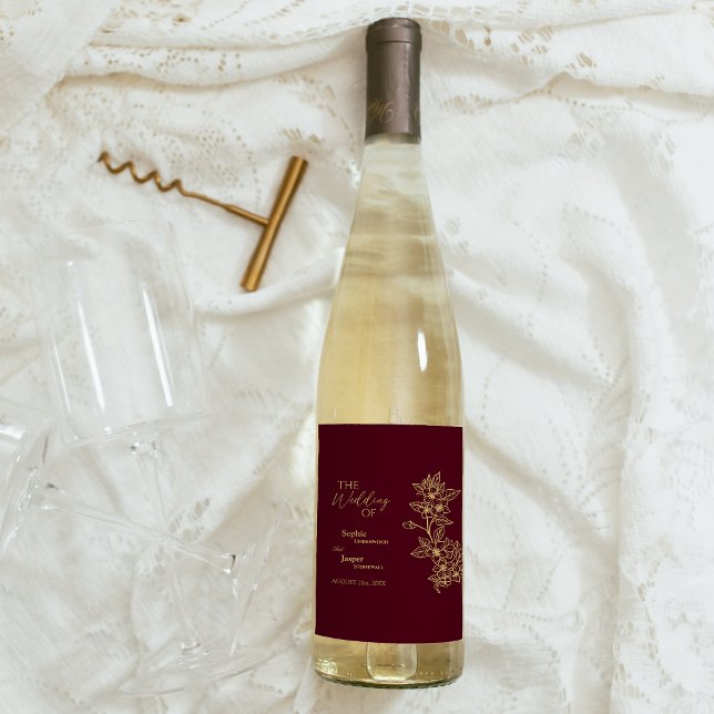Etiqueta de Vinho Floral Dourado Burgundy (Criador carregado)