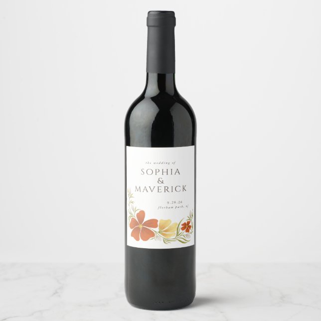 Etiqueta de Vinho Floral Laranja-Marigold (Frente)
