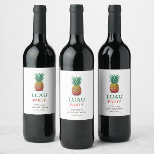 Etiqueta de vinho Luau tropical party com abacaxi