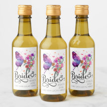 Etiqueta de Vinho Mini Noiva Boho Floral Borboleta