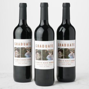 Etiqueta de vinho multifoto-terracotta de graduaç