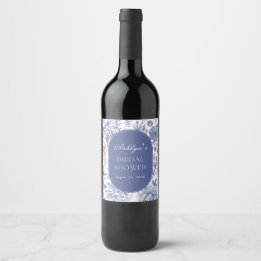Etiqueta de Vinho para Chá de Noiva Azul Branco Ch