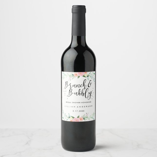 Etiqueta de vinho para chá de noiva com brunch flo (Frente)