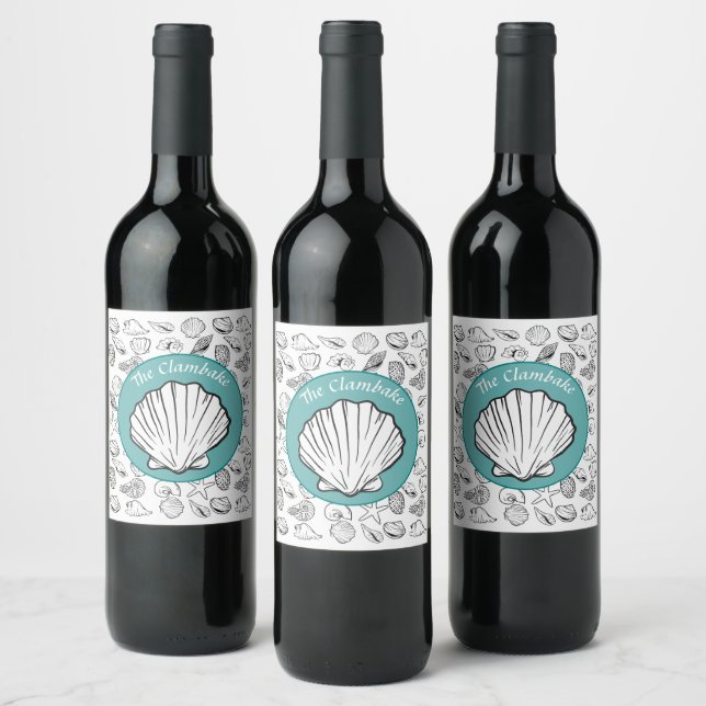 Etiqueta de Vinho para Festa Clambake Teal Circle  (Garrafas)