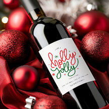 Etiqueta de Vinho para Presente de Natal Holly Jol