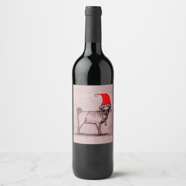 Etiqueta de Vinho Pug de Natal (Frente)