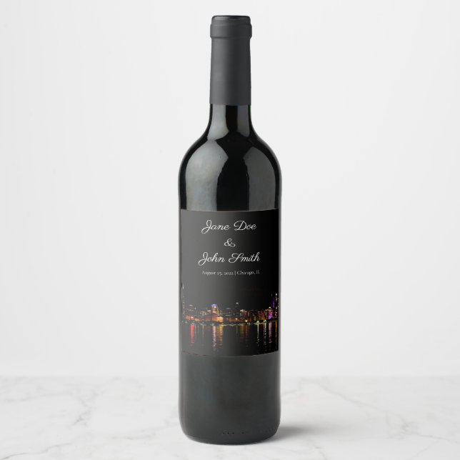 Etiqueta de Vinho Skyline Personalizado em Chicago (Frente)