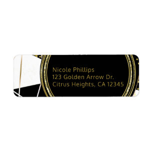 Etiqueta Deco Chique Moderno Preto Branco Dourado Festa