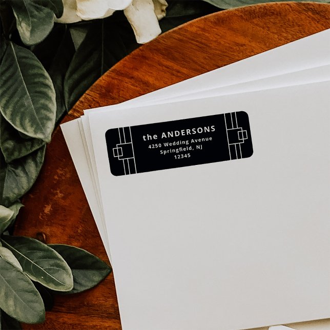 Etiqueta Deco Moderno | Elegante Onyx Preto e Branco (Criador carregado)