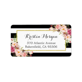 Etiqueta Decor Floral Cor-de-Rosa Preto Clássico Stripes Br
