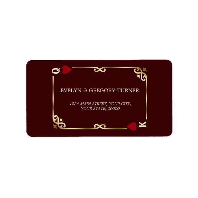 Etiqueta Deep Burgundy Casino Las Vegas Poker Wedding (Frente)