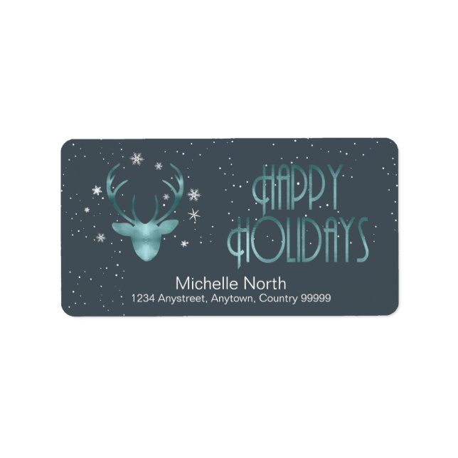 Etiqueta Deer Antlers Silhouette & Snowflakes ID861 (Frente)