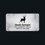 Etiqueta Deer with Antlers Black Silhouette<br><div class="desc">Address labels with an image featuring a black silhouette reindeer with big antlers. Gray watercolor background.</div>