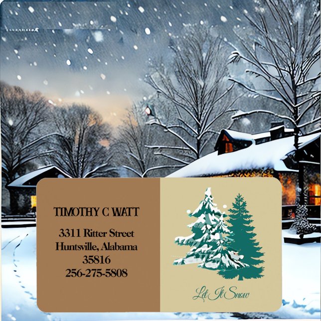 Etiqueta Deixem-na nevar Aquarela inverno Madeira de Natal (Let it Snow Watercolor Winter Christmas Woodland Label)