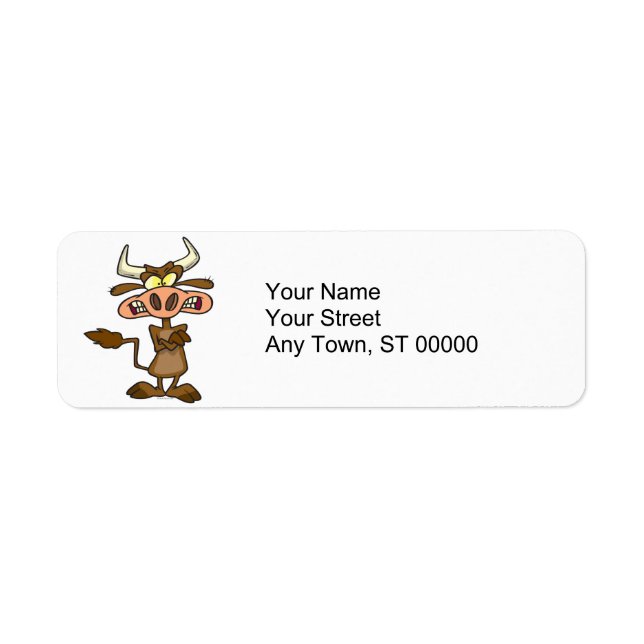 Etiqueta desenho animado de vaca louca e engraçado para bob (Frente)