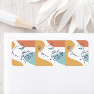 Etiqueta desenho de arte linear pôster de mulher bebendo ca