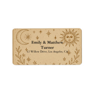 Etiqueta Desenho de Sol e Lua de Casamento Celestial