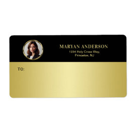 Etiqueta desenho preto e dourado, logotipo ou foto em círcu