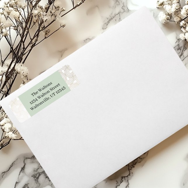 Etiqueta Design circular Dourado/bege (Green and Gold Return Address Label)
